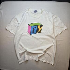 Vintage FX Television Network Shirt Mens Large White 90s TV Promo Logo Hanes